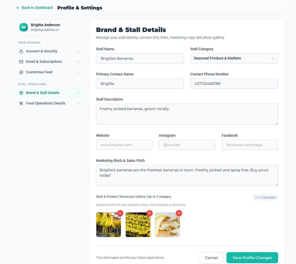 Stallholder portal: tracking applications, invoices and event information
